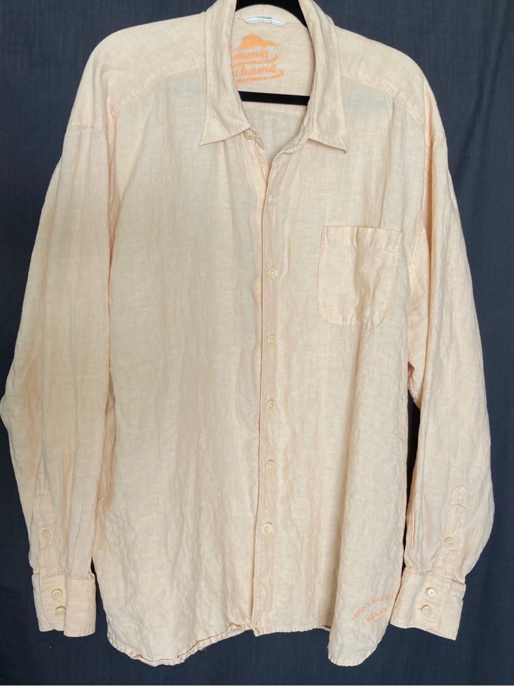 100% Linen Tommy Bahama Men's Button-Down Linen Shirt - Peach - Picture 2 of 13